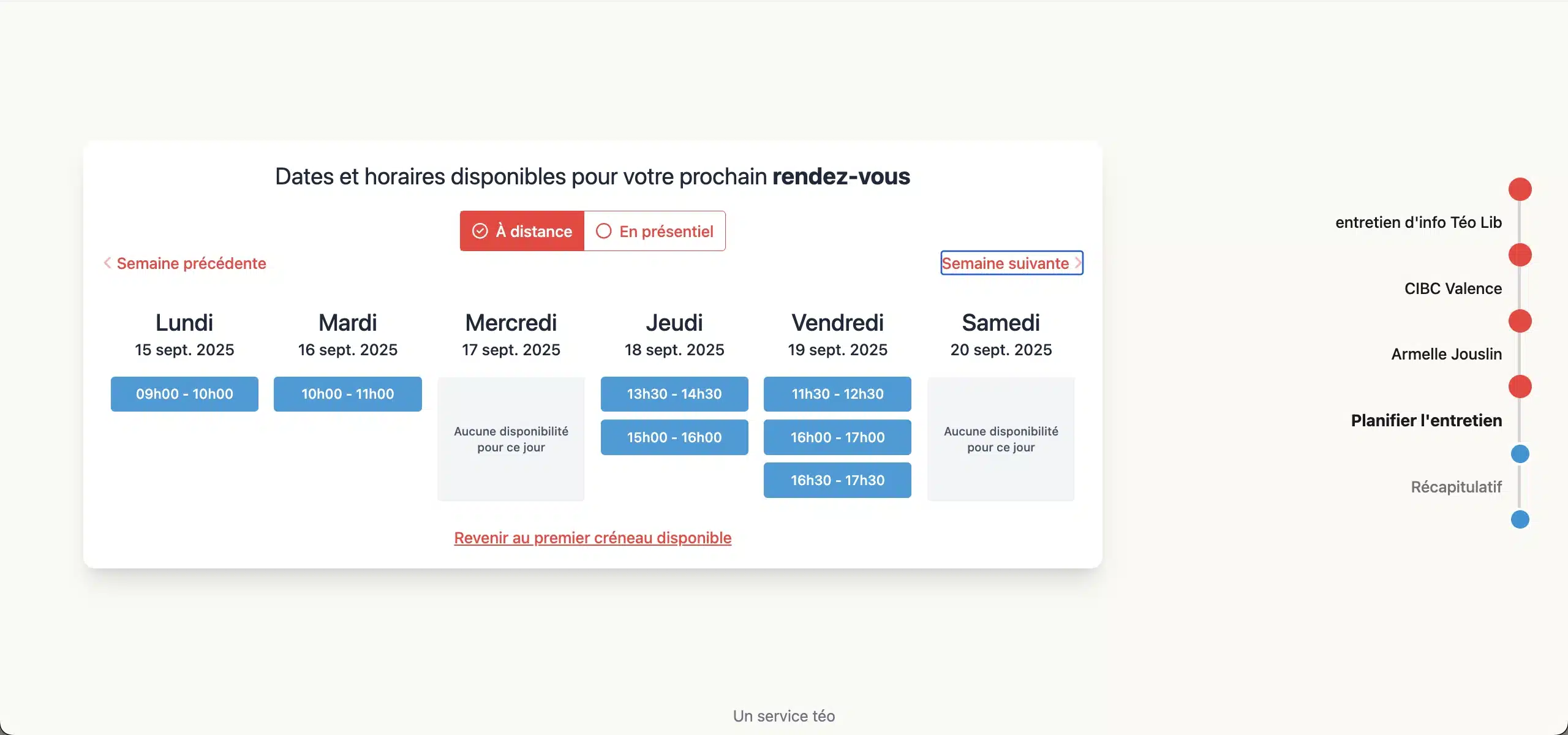 choix date et horaire du rendez-vous avec le CIBC