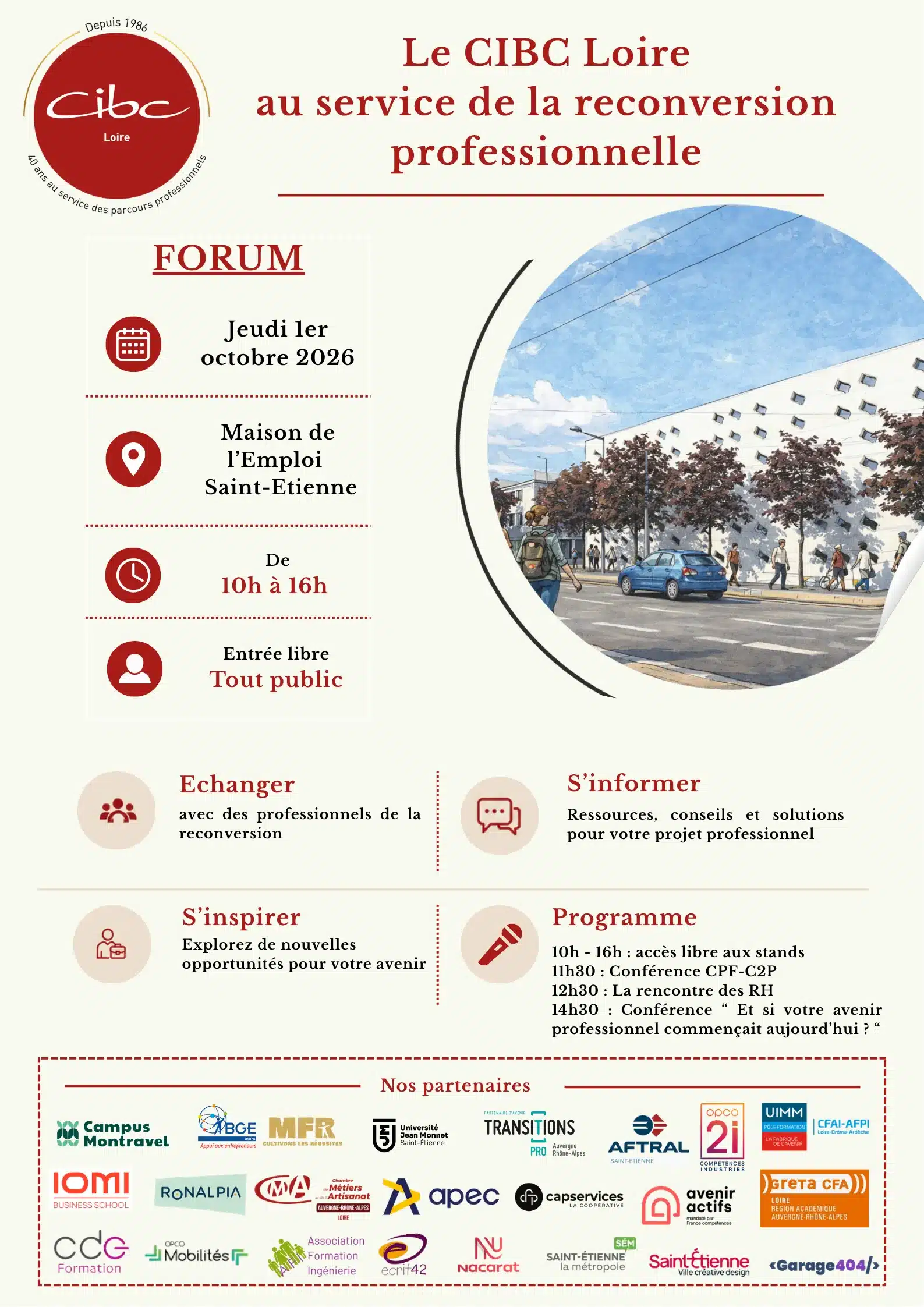 Affiche du Forum de la reconversion professionnelle à Saint-Etienne